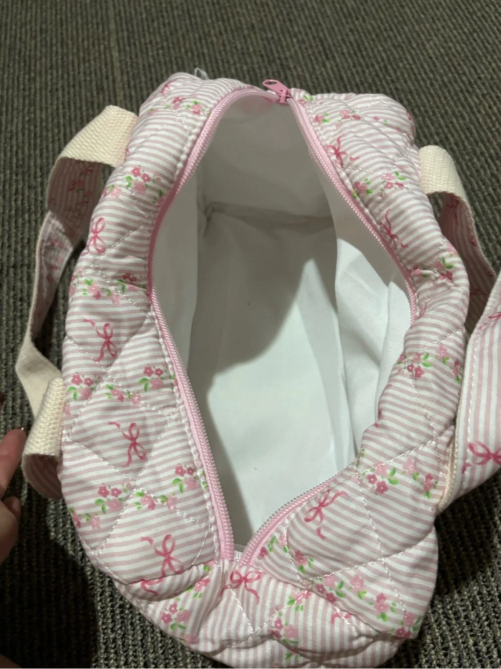 Pink Quilted Floral Cosmetic Case with Bow Motif